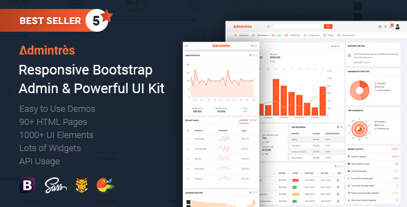Admintres – 响应式Bootstrap管理面板+ UI Kit-爱极客