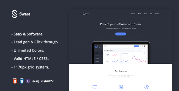 Sware SaaS 软件着陆页HTML5模板-爱极客