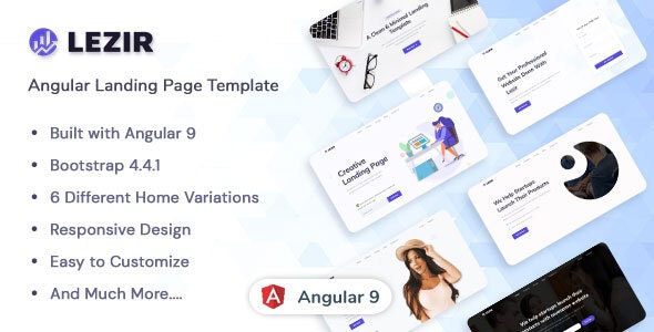 Lezir -Angular 9 响应式着陆页面HTML5模板-爱极客